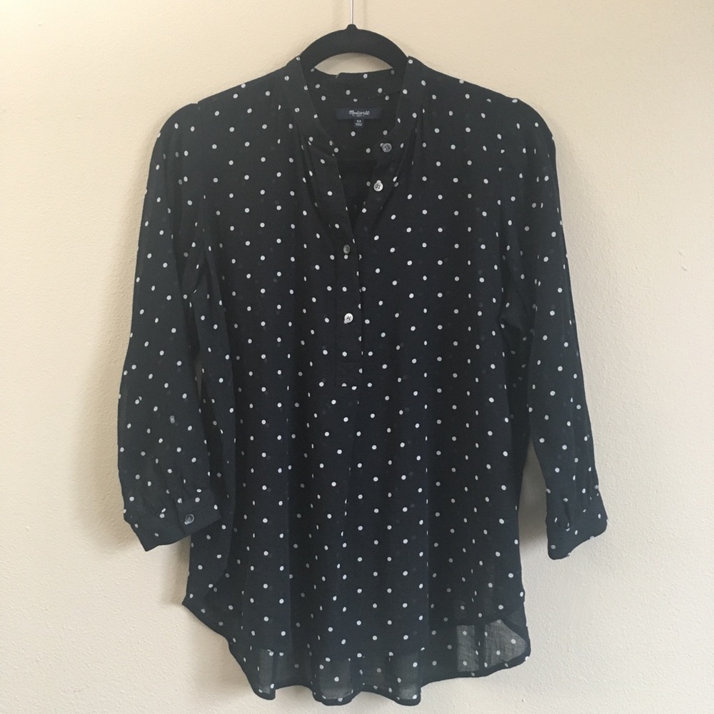 Madewell Button Popover Black and White Polka Dot XS